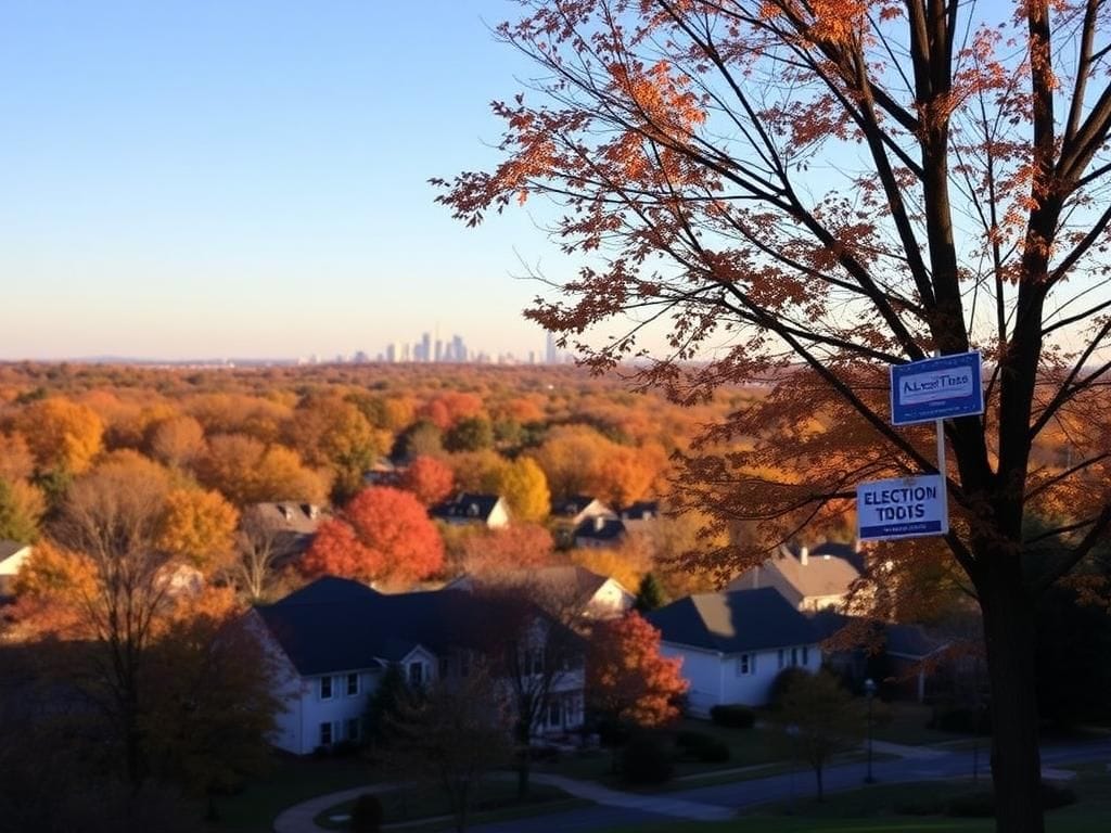 Flick International Panoramic view of Virginia suburbs showcasing autumn foliage and residential homes