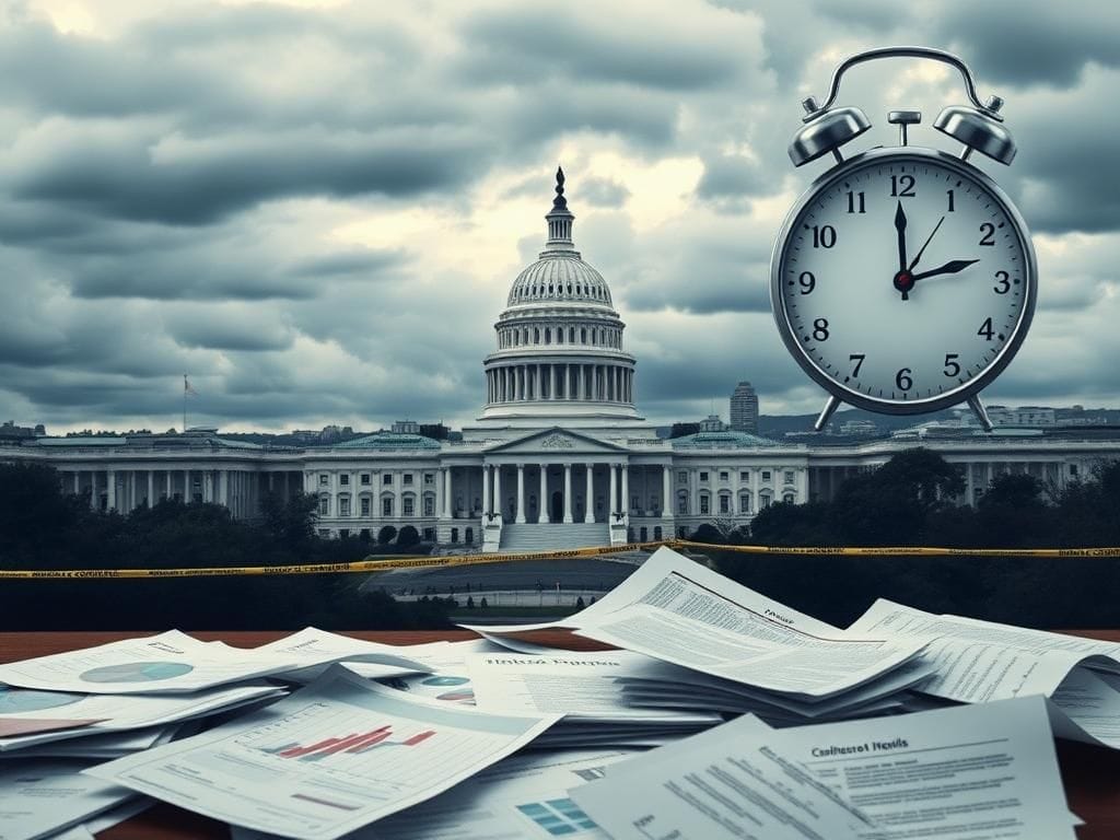 Flick International A bustling view of the U.S. Capitol building under an overcast sky symbolizing political tension