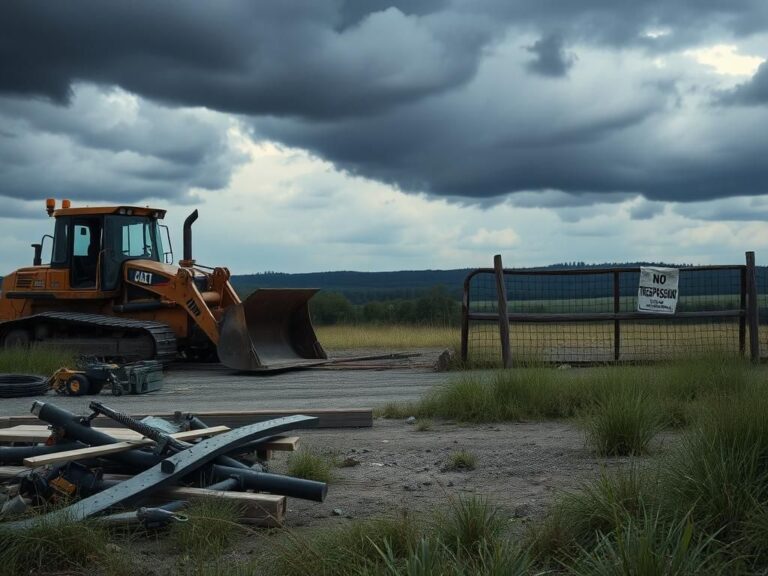 Flick International Abandoned construction site in rural upstate New York with heavy machinery and scattered tools