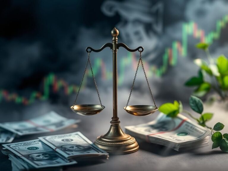 Flick International Close-up of delicate scales of justice balanced on a stock market graph, symbolizing political tension over congressional stock trade ban