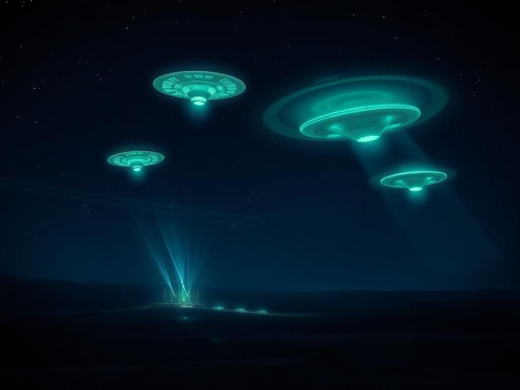 Flick International A dramatic night sky over a remote Russian ICBM base illuminated by UFOs