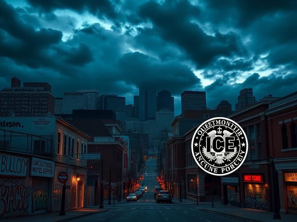 Flick International Dramatic urban skyline of Boston at dusk with storm clouds and graffiti