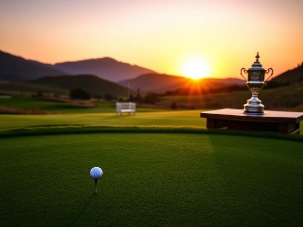 Flick International Serene golf course at dusk with a golf ball on a tee and a nursery setup nearby