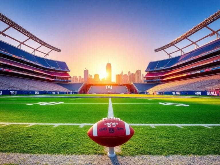 Flick International A vibrant football field at MetLife Stadium, home of the New York Giants, during sunset