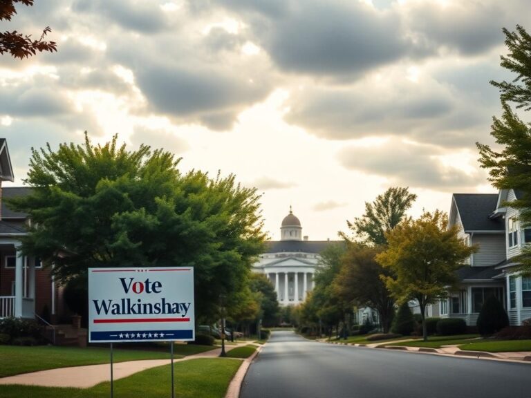 Flick International Suburban street in Northern Virginia with campaign sign for James Walkinshaw