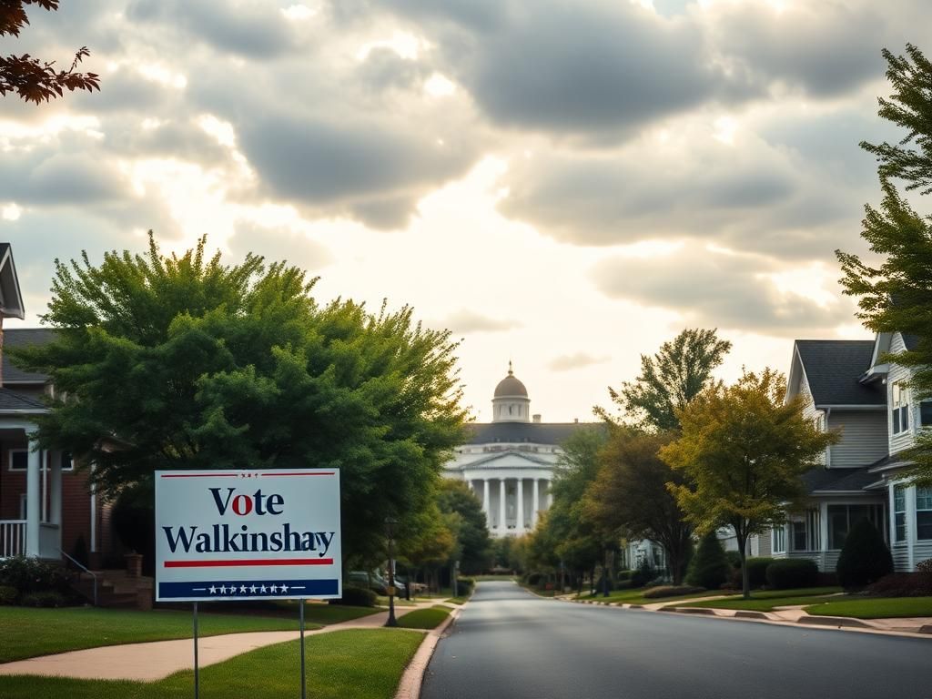 Flick International Suburban street in Northern Virginia with campaign sign for James Walkinshaw