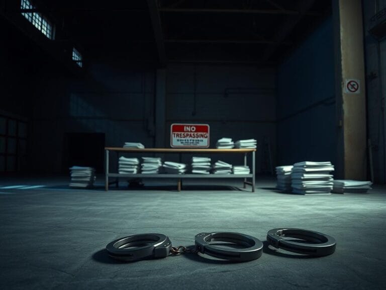Flick International Empty pairs of handcuffs on a cold concrete floor in a dimly lit warehouse, symbolizing recent immigration enforcement actions.