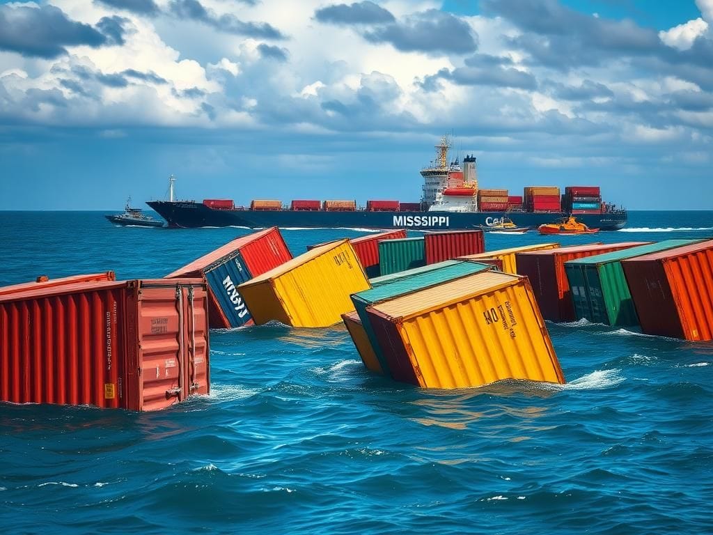 Flick International Dramatic scene of colorful shipping containers partially submerged in the blue ocean at Port of Long Beach, California