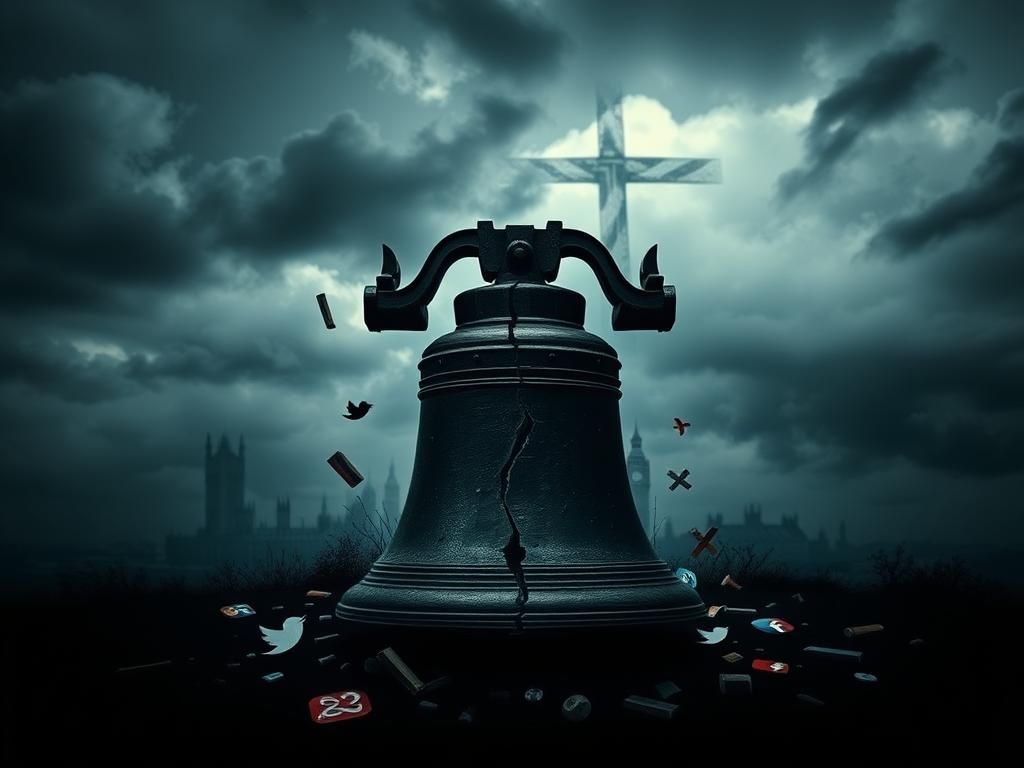 Flick International A cracked liberty bell symbolizes the erosion of free speech