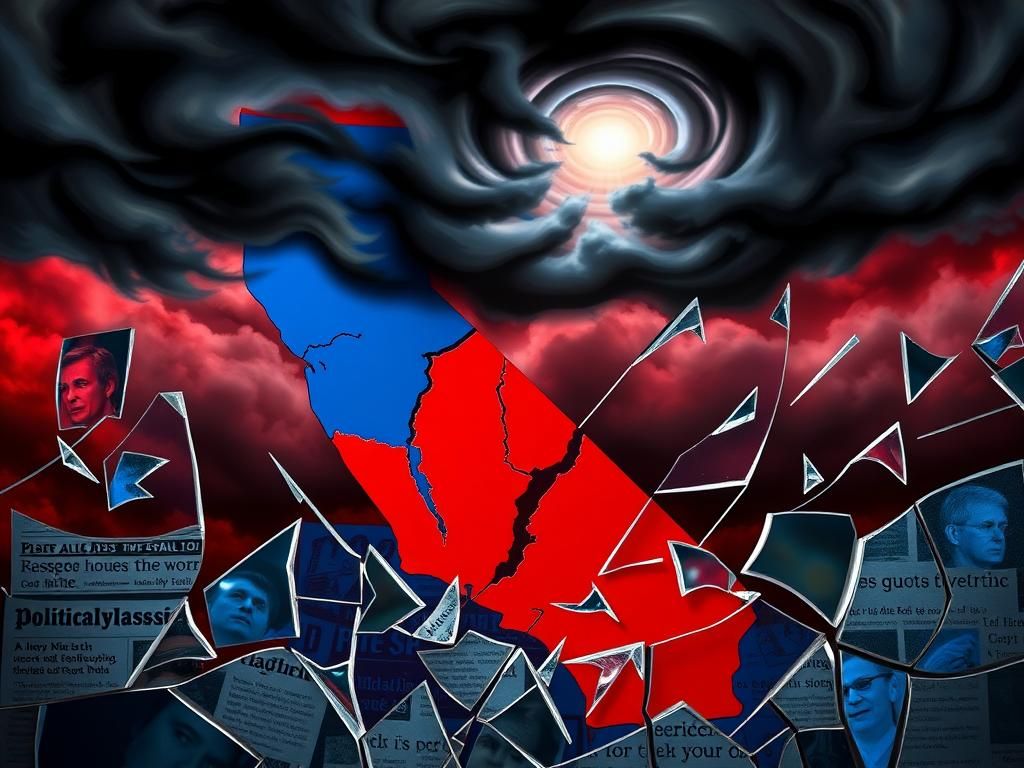 Flick International Abstract depiction of political chaos illustrating redistricting conflict in California