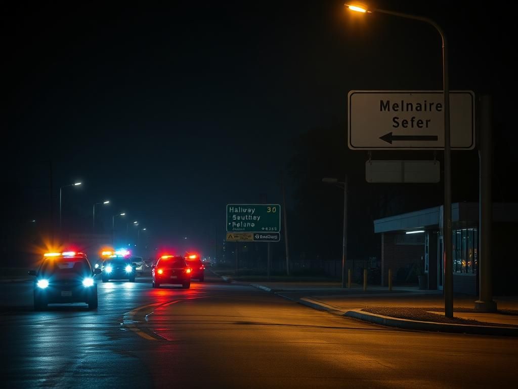 Flick International Dramatic nighttime cityscape of Houston, TX with emergency vehicles and police lights