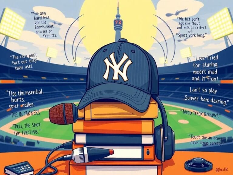 Flick International Illustration of a New York Yankees cap on broadcasting equipment