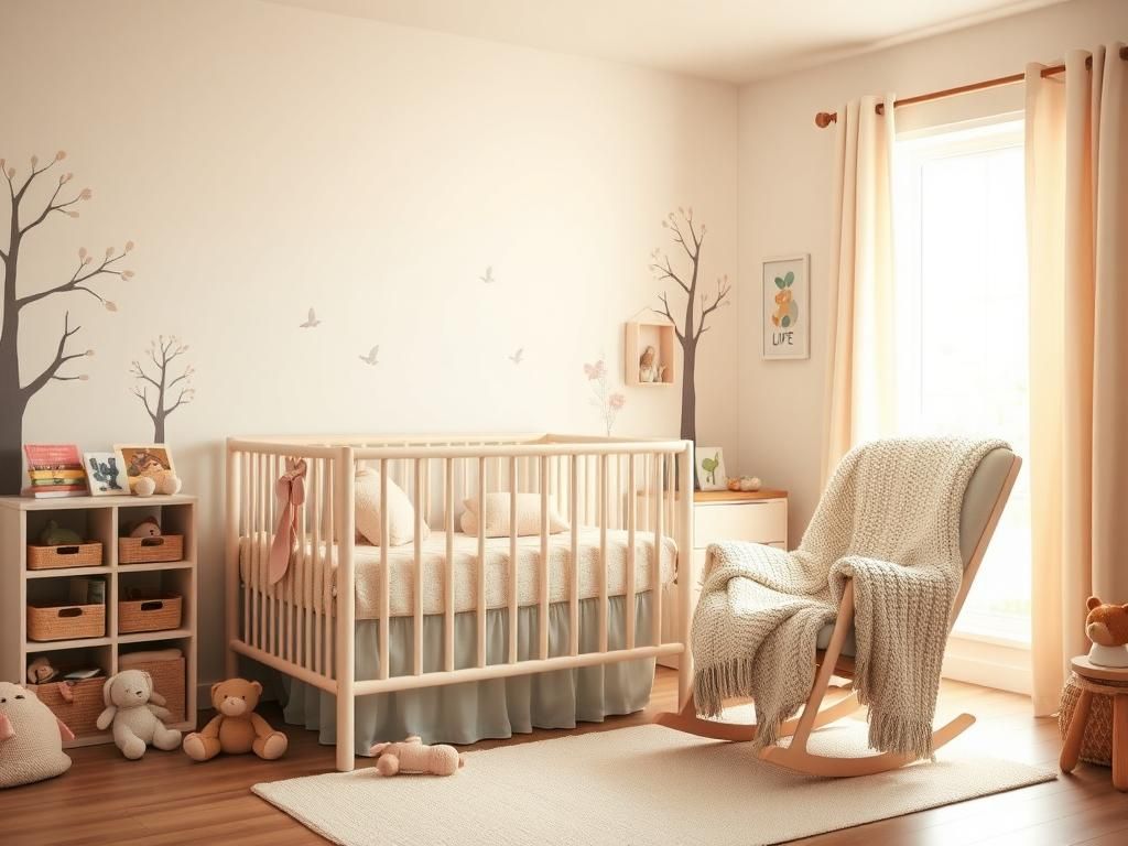 Flick International Inviting nursery scene with pastel colors and nature-themed murals