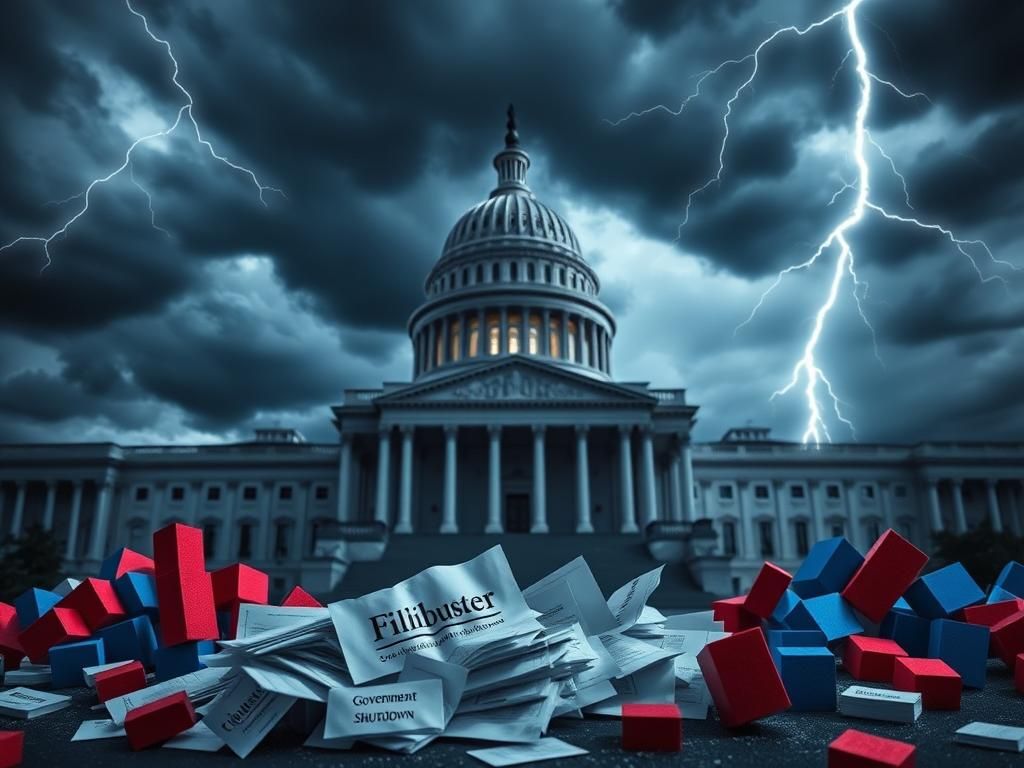 Flick International Darkened U.S. Capitol building with stormy sky symbolizing legislative gridlock