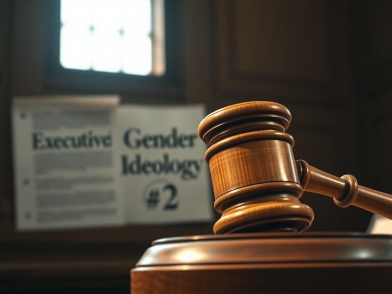 Flick International A gavel striking a sound block in a courtroom, representing justice in a legal battle over gender ideology