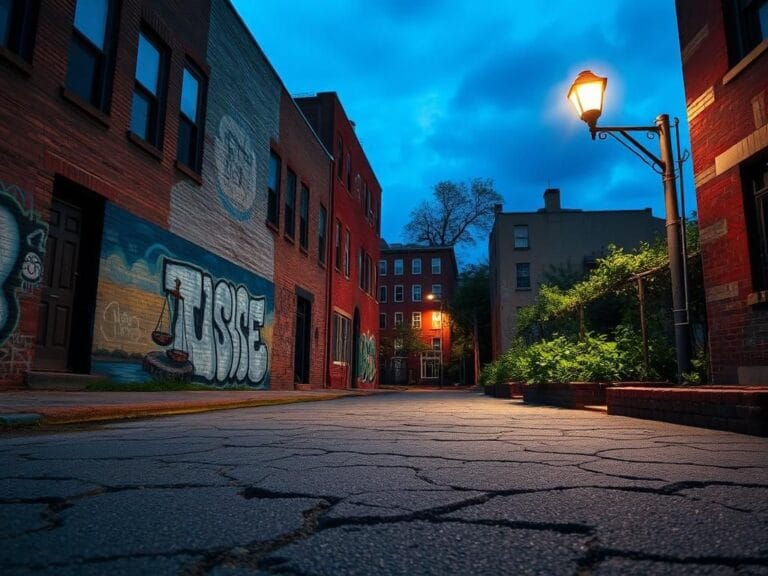 Flick International Urban scene in Baltimore with graffiti art symbolizing hope and resilience