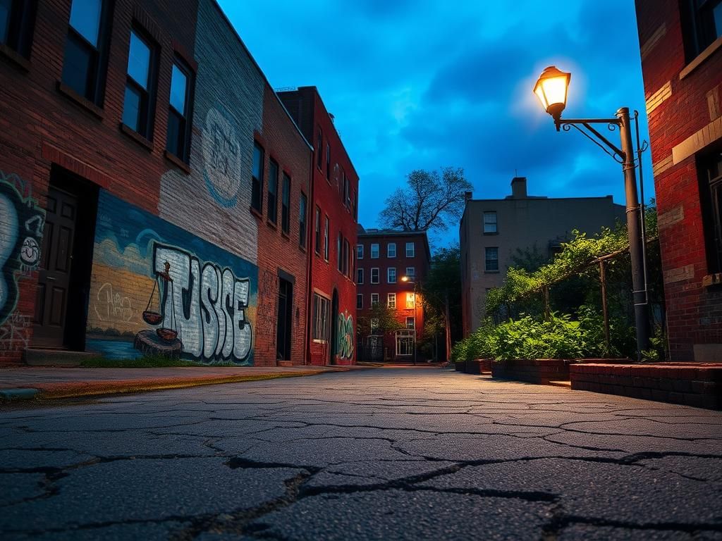 Flick International Urban scene in Baltimore with graffiti art symbolizing hope and resilience