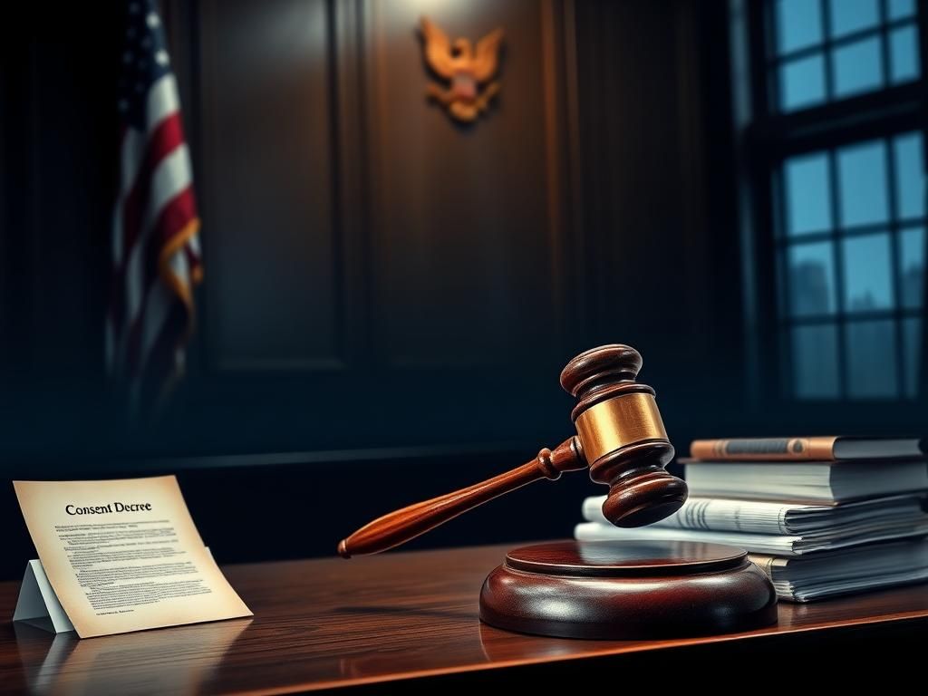 Flick International A courtroom scene featuring a gavel on a wooden bench with the U.S. flag in the background