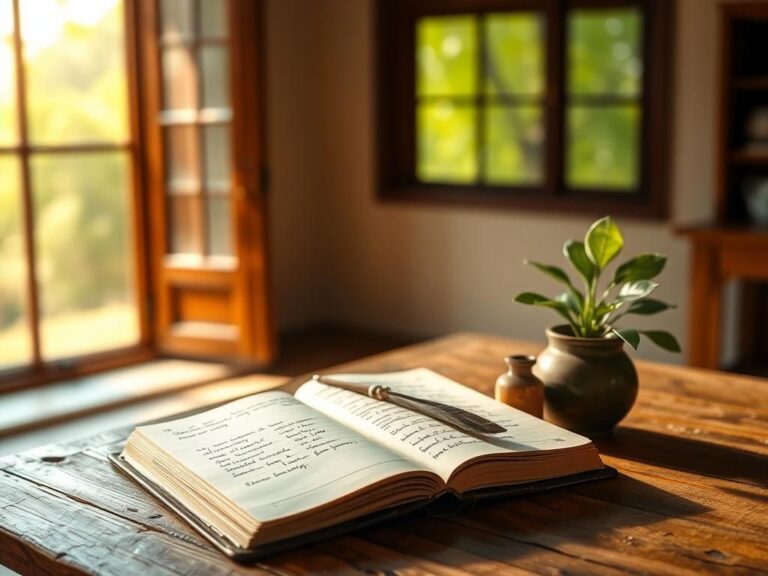 Flick International A serene room with sunlight illuminating an open journal and healing plant