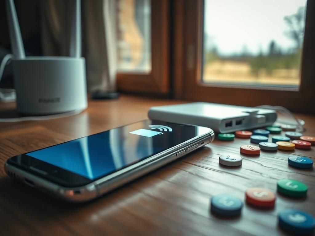 Flick International Close-up of a smartphone on a wooden table showing Wi-Fi symbol and low battery icon