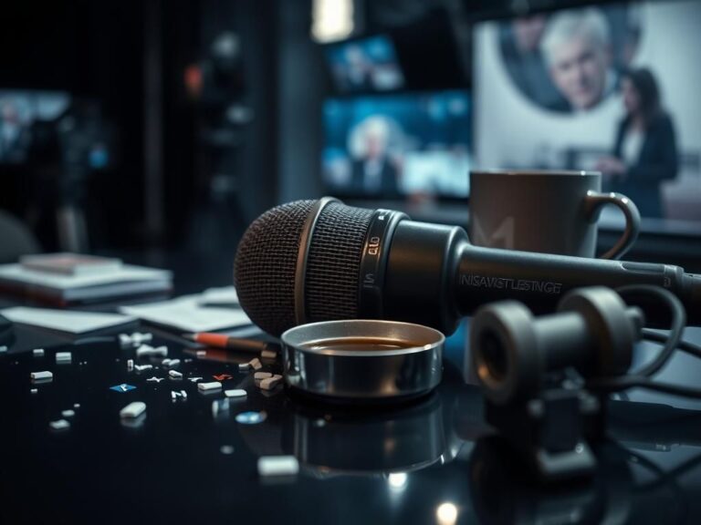 Flick International Close-up of a broken interview microphone symbolizing tension in journalism