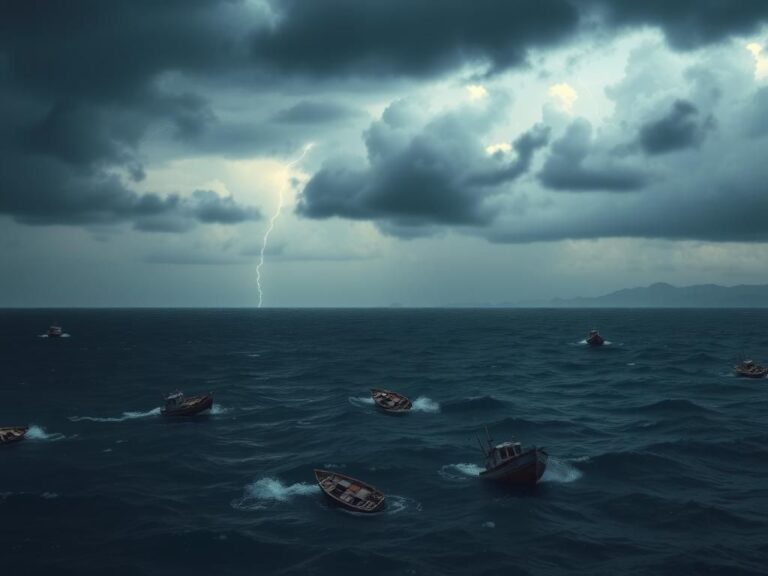 Flick International A dramatic aerial view of a turbulent Caribbean Sea with storm clouds and small boats.