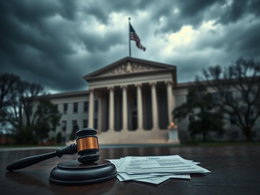 Flick International Exterior view of the Virginia federal courthouse with dramatic clouds overhead