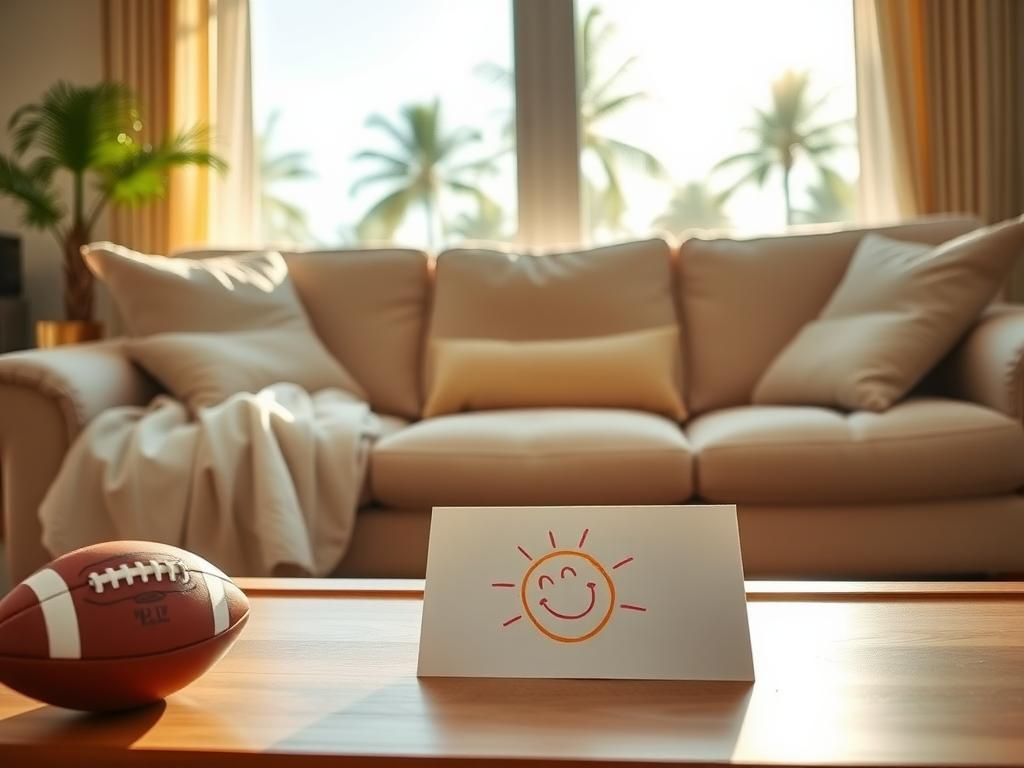 Flick International Cozy living room with a child's drawing representing family life and support