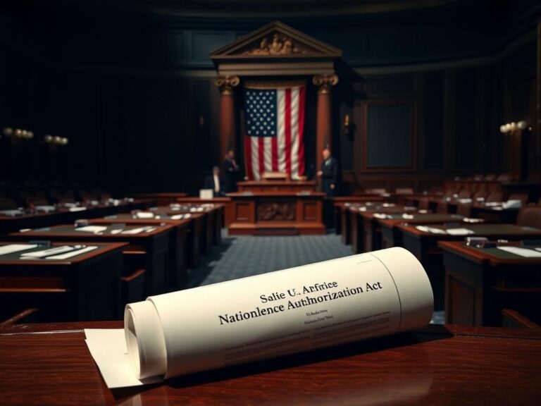 Flick International Dramatic scene inside a dimly lit Senate chamber with empty seats and legislative documents