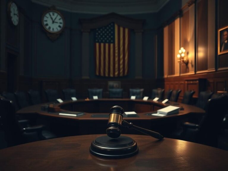 Flick International A somber scene in the U.S. Senate chamber highlighting bipartisan negotiations with a gavel and legislative documents