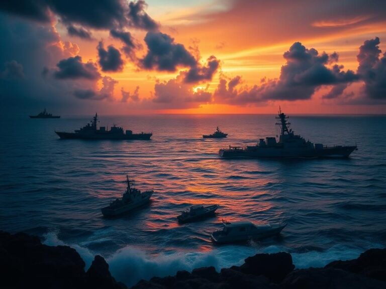 Flick International Aerial view of naval ships in the Caribbean Sea threatening Maduro's regime