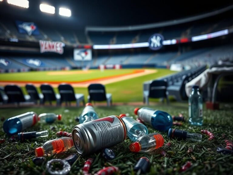 Flick International Crumpled can and plastic bottles scattered on the ground during a tense playoff game scene