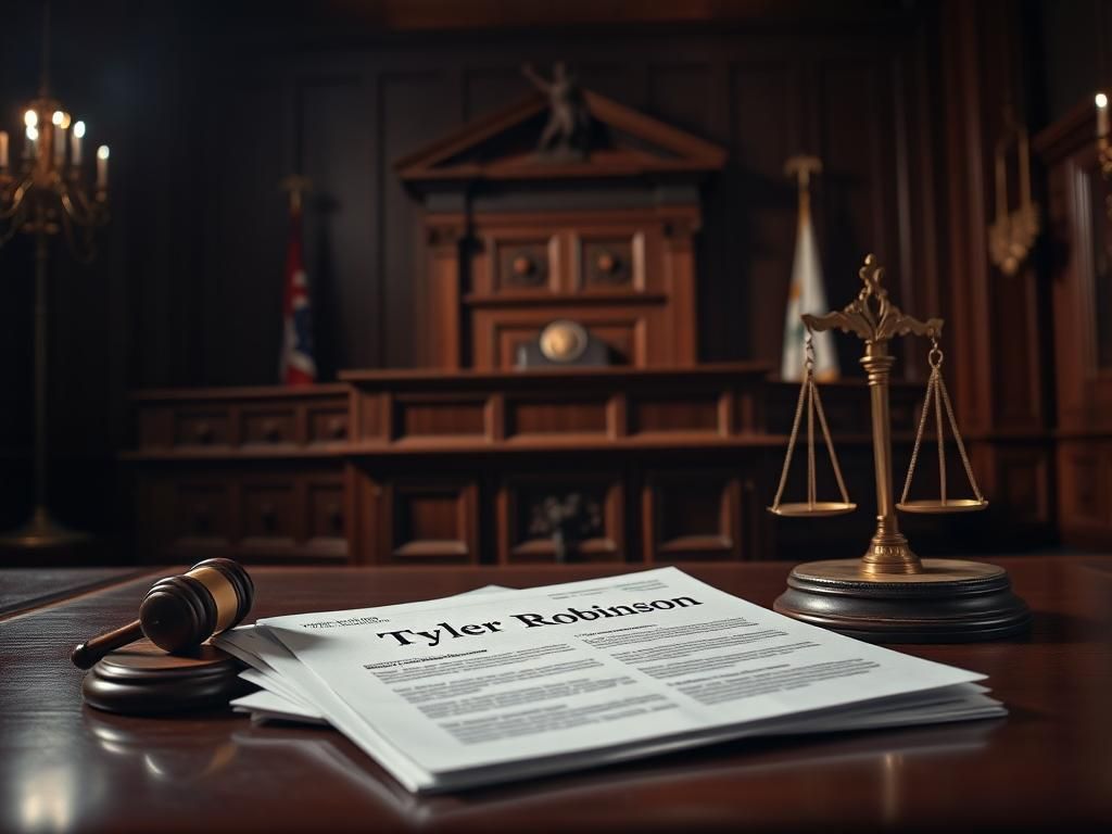 Flick International Dramatic courtroom scene highlighting an empty witness stand and judge's bench