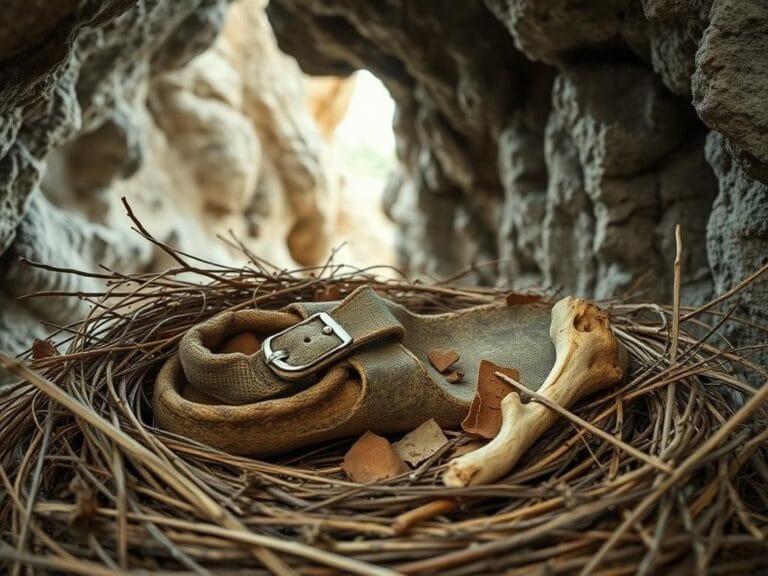 Flick International Close-up of a medieval esparto sandal in a vulture nest