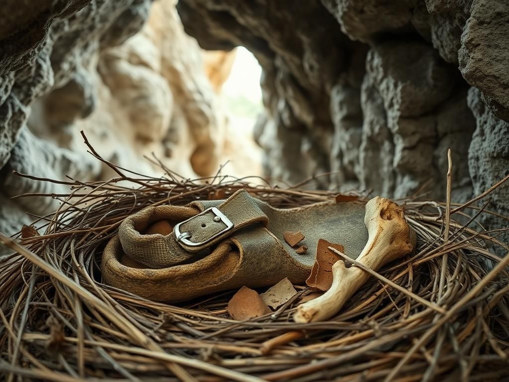 Flick International Close-up of a medieval esparto sandal in a vulture nest