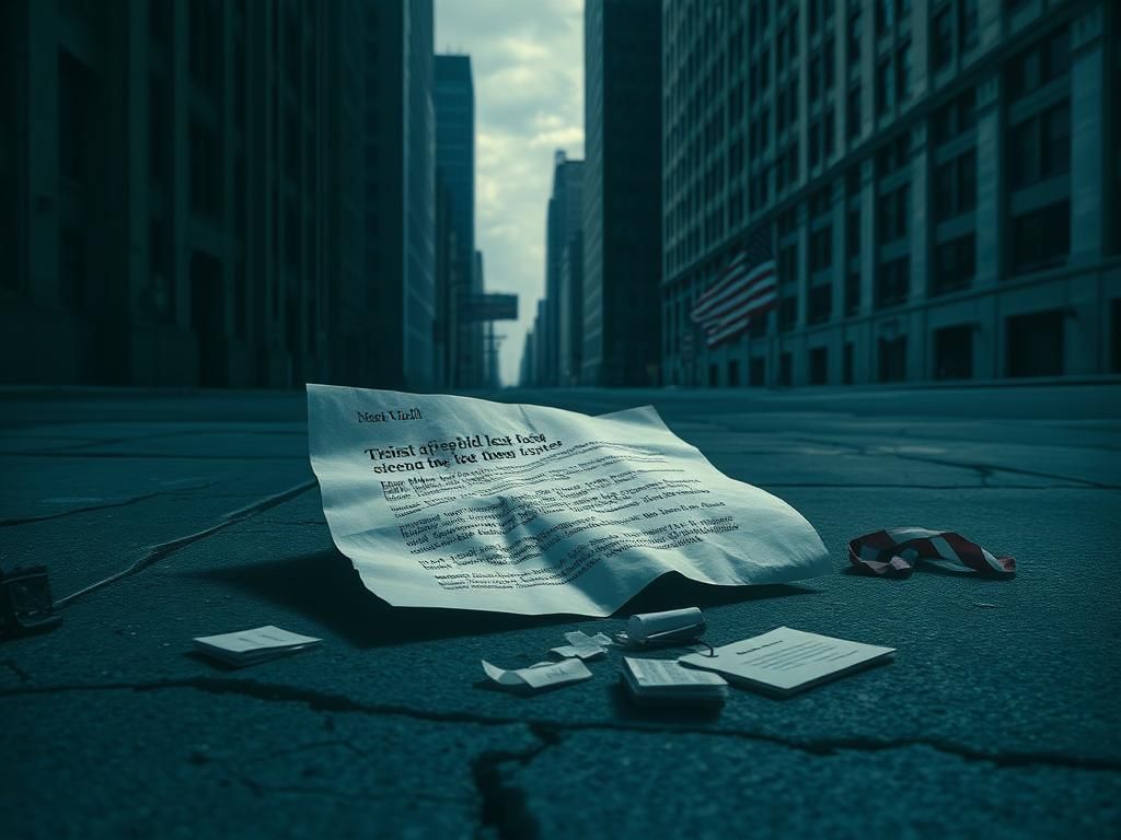 Flick International Crumpled threatening letter on cracked sidewalk in an urban setting