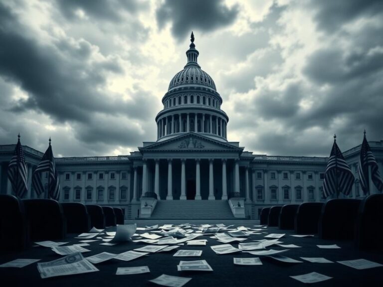 Flick International Dramatic silhouette of the U.S. Capitol building against a cloudy sky, symbolizing government shutdown tensions.