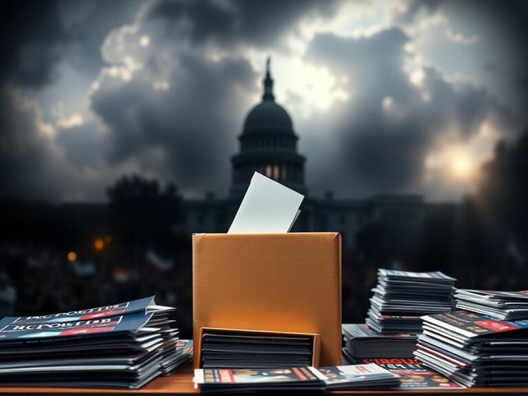 Flick International A dramatic political scene depicting a tense Virginia election race with closed ballot box and campaign materials.