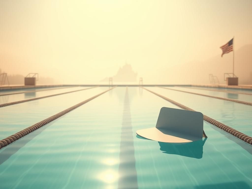 Flick International Calm swimming pool scene with empty lanes and diving boards symbolizing women's sports