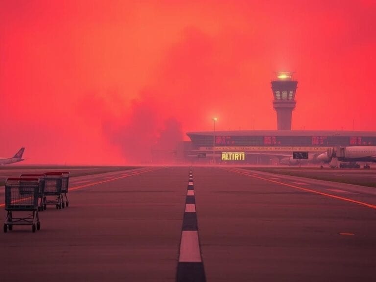 Flick International Close-up view of abandoned luggage carts at Hartsfield-Jackson Atlanta International Airport during a fire incident