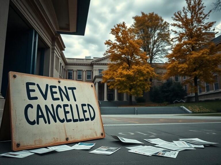 Flick International Empty university lecture hall doors symbolizing event cancellation