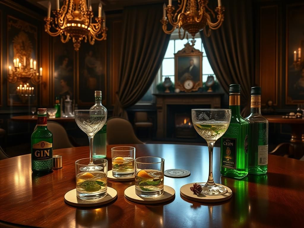 Flick International Luxurious interior of Buckingham Palace featuring vintage glass bottles and gin cocktails