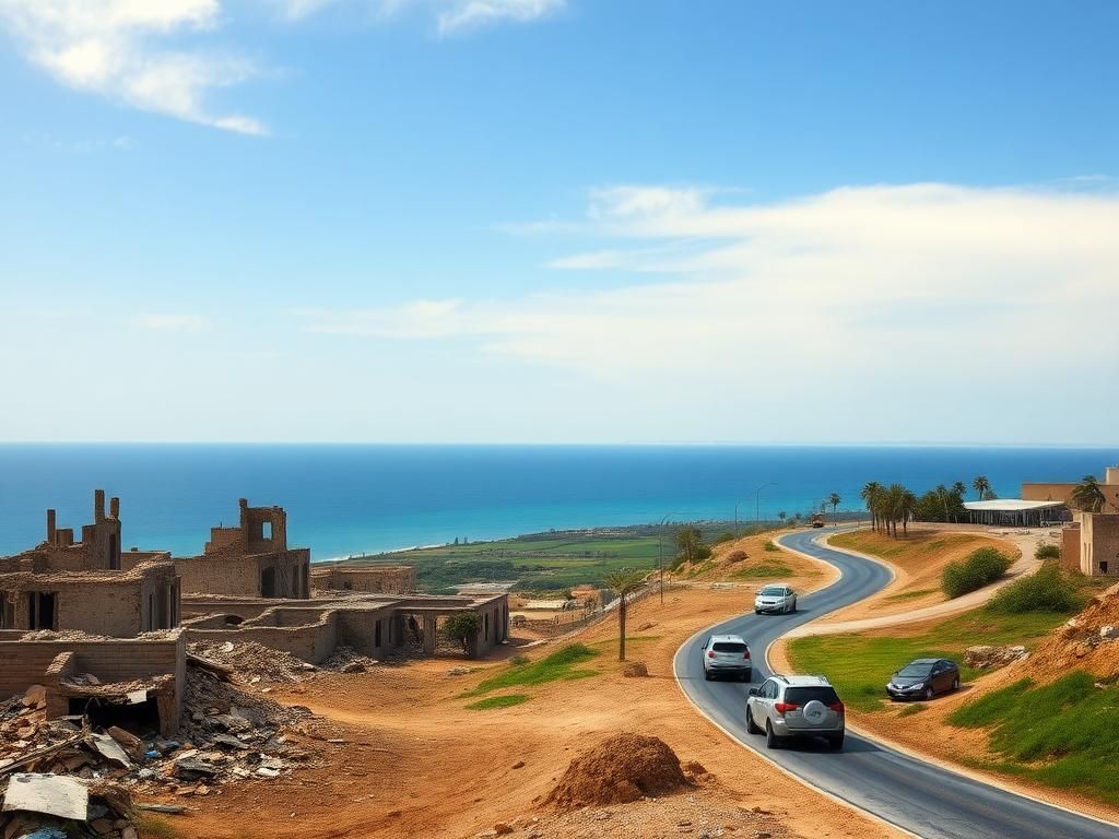Flick International Panoramic view of the Gaza Strip coastline showing a blend of destruction and recovery