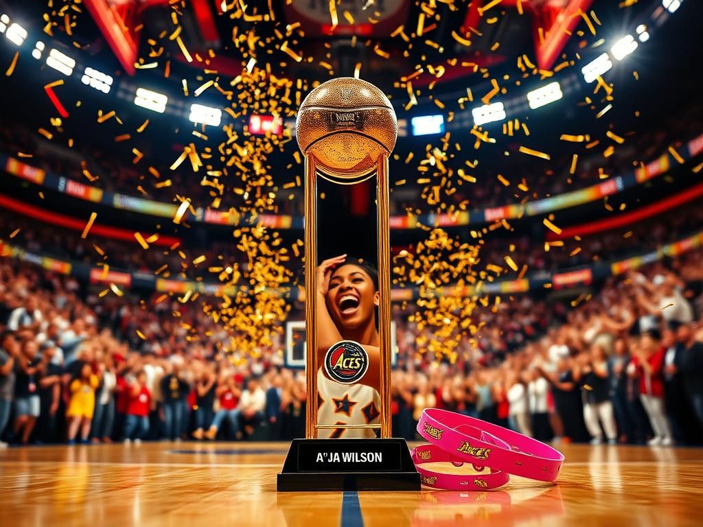 Flick International WNBA championship trophy surrounded by golden confetti and cheering fans