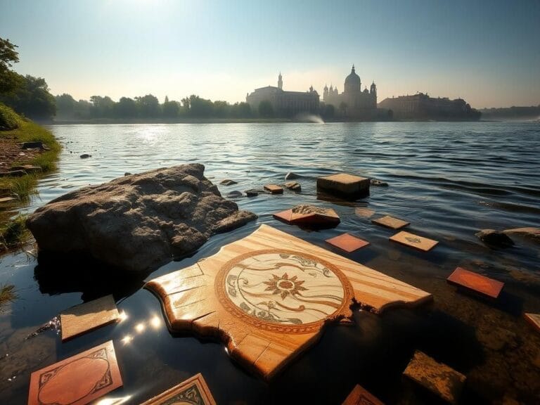 Flick International Ancient marble fragment from the 17th-century Villa Regia royal palace partially submerged in the Vistula River