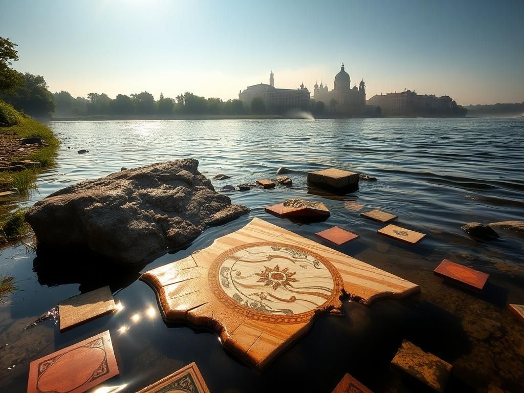 Flick International Ancient marble fragment from the 17th-century Villa Regia royal palace partially submerged in the Vistula River