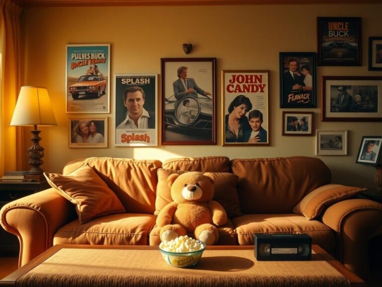 Flick International A nostalgic living room scene with vintage movie posters honoring John Candy's legacy