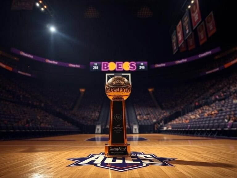 Flick International Dramatic basketball scene showcasing the WNBA championship trophy amid a tense atmosphere