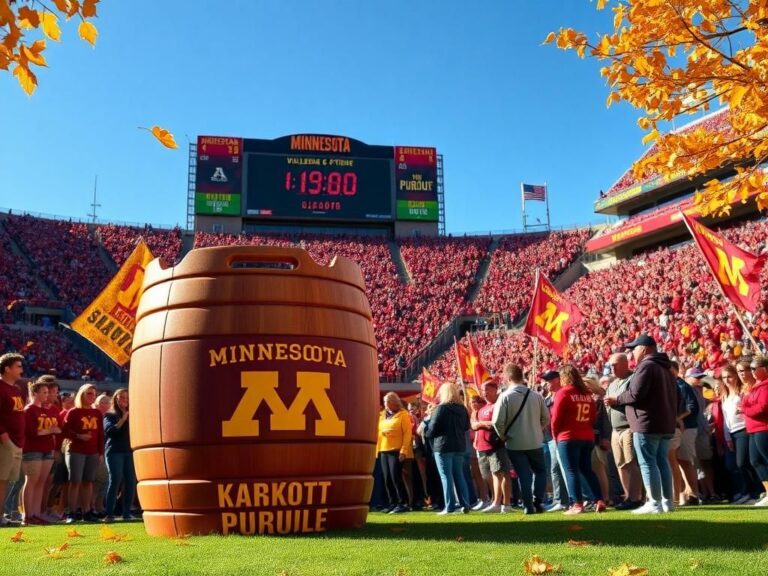 Flick International Lively college football atmosphere at the Minnesota Golden Gophers homecoming with fans in maroon and gold.