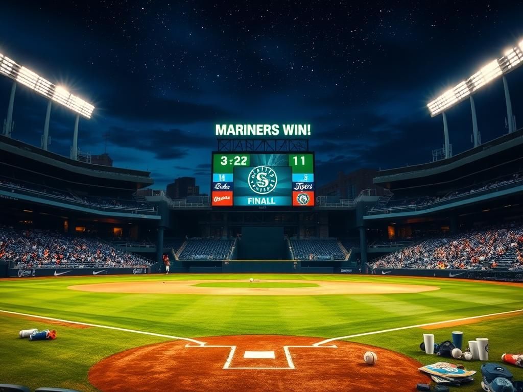 Flick International Dramatic baseball diamond under stadium lights with empty pitcher’s mound and home plate